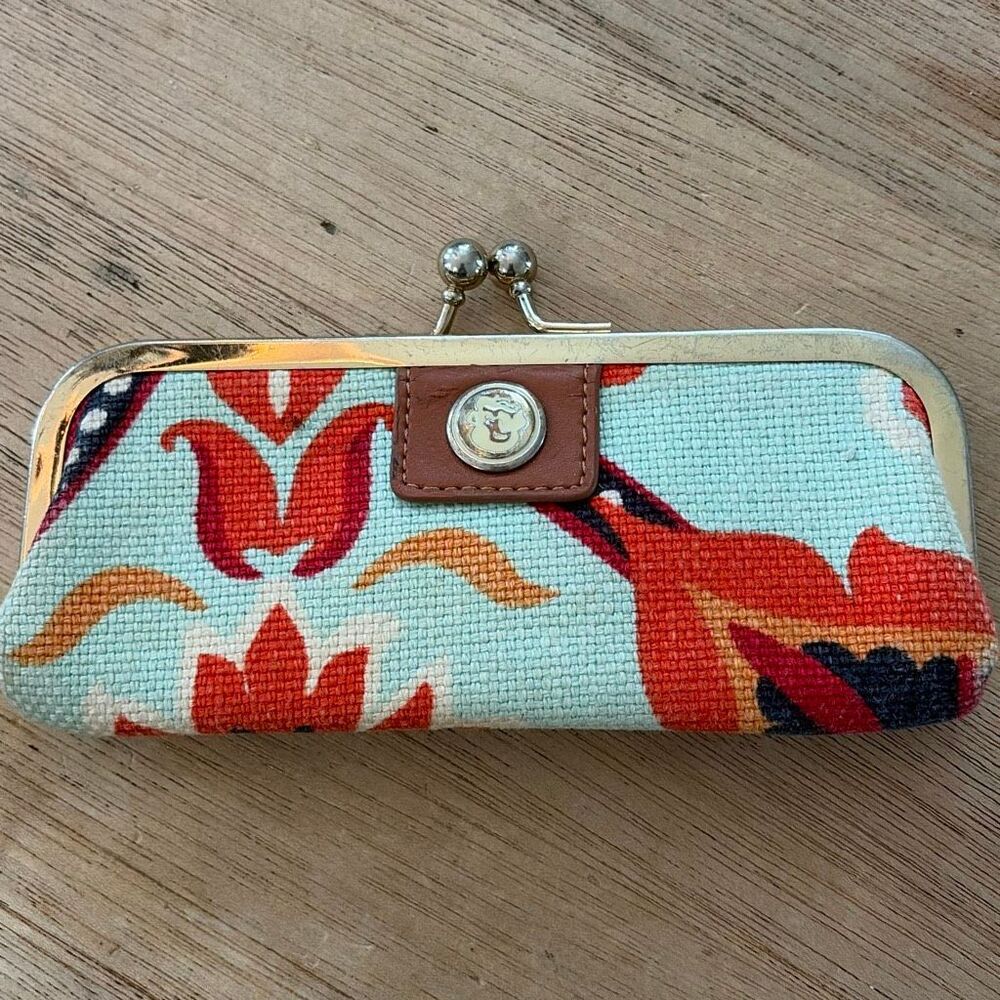 Spartina Light blue orange floral, print, eyeglass, sunglasses case pouch